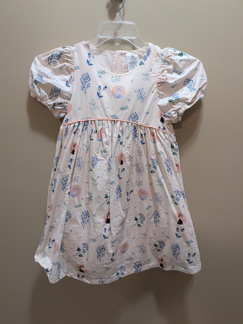 Disney Frozen Pink Floral Print Puff Sleeve Dress Size 7/8